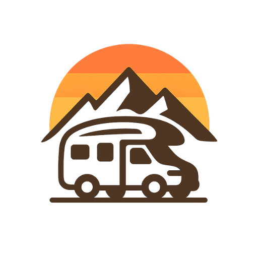 Camping van parked in front of mountains during sunset, emphasizing outdoor adventure and nature exploration.